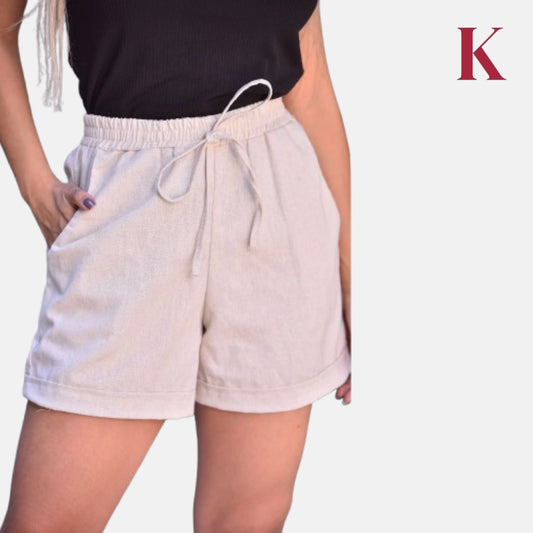 Short de linho barra dobrada